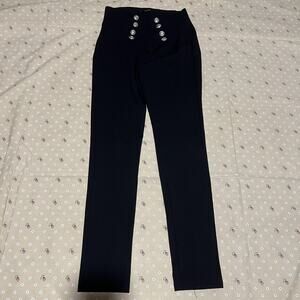 Forever 21 Pants Womens Medium Black High Waisted Sailor Button Stretch PP176